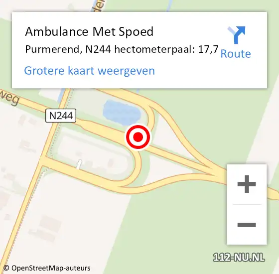 Locatie op kaart van de 112 melding: Ambulance Met Spoed Naar Purmerend, N244 hectometerpaal: 17,7 op 23 juni 2024 08:33