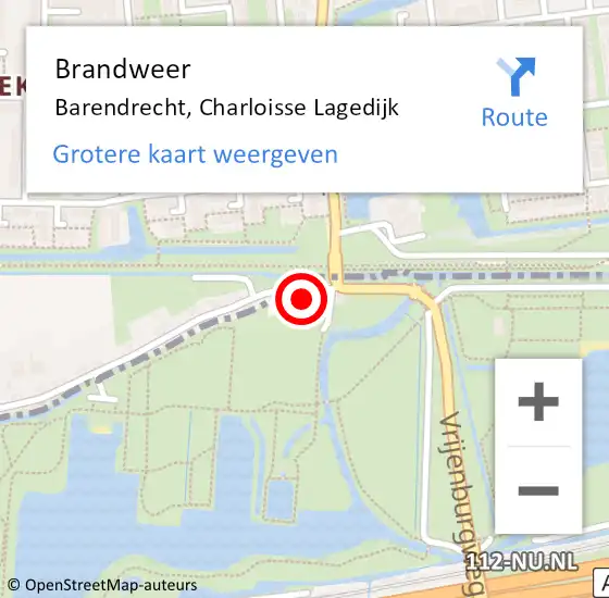 Locatie op kaart van de 112 melding: Brandweer Barendrecht, Charloisse Lagedijk op 23 juni 2024 09:15