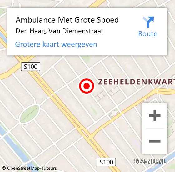 Locatie op kaart van de 112 melding: Ambulance Met Grote Spoed Naar Den Haag, Van Diemenstraat op 23 juni 2024 09:29