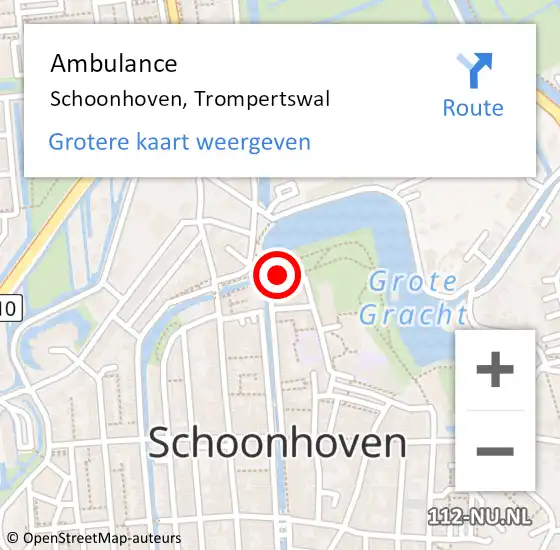 Locatie op kaart van de 112 melding: Ambulance Schoonhoven, Trompertswal op 10 oktober 2014 12:34