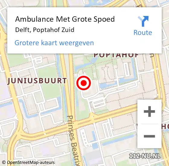 Locatie op kaart van de 112 melding: Ambulance Met Grote Spoed Naar Delft, Poptahof Zuid op 23 juni 2024 10:15