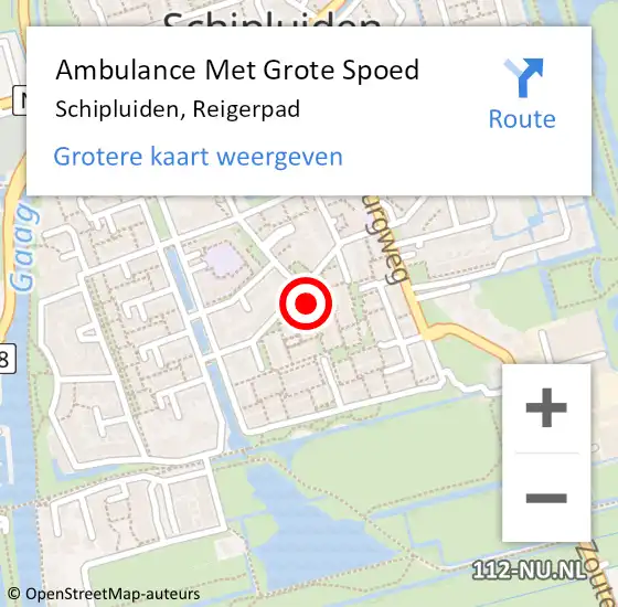 Locatie op kaart van de 112 melding: Ambulance Met Grote Spoed Naar Schipluiden, Reigerpad op 10 oktober 2014 12:37