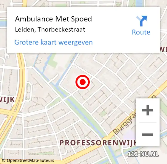 Locatie op kaart van de 112 melding: Ambulance Met Spoed Naar Leiden, Thorbeckestraat op 23 juni 2024 10:47