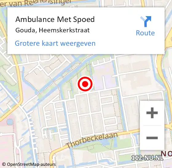 Locatie op kaart van de 112 melding: Ambulance Met Spoed Naar Gouda, Heemskerkstraat op 23 juni 2024 10:49