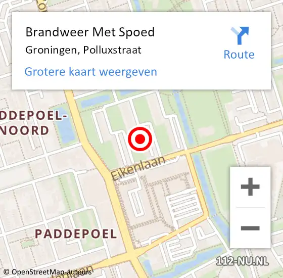 Locatie op kaart van de 112 melding: Brandweer Met Spoed Naar Groningen, Polluxstraat op 23 juni 2024 11:26