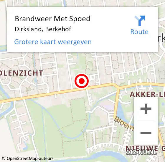 Locatie op kaart van de 112 melding: Brandweer Met Spoed Naar Dirksland, Berkehof op 23 juni 2024 11:27