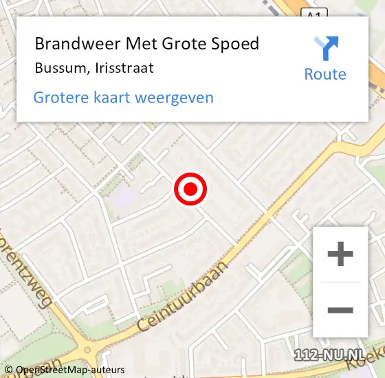 Locatie op kaart van de 112 melding: Brandweer Met Grote Spoed Naar Bussum, Irisstraat op 23 juni 2024 11:32