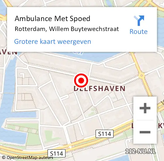 Locatie op kaart van de 112 melding: Ambulance Met Spoed Naar Rotterdam, Willem Buytewechstraat op 23 juni 2024 11:40