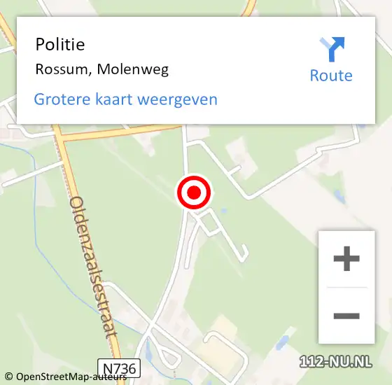 Locatie op kaart van de 112 melding: Politie Rossum, Molenweg op 23 juni 2024 11:43