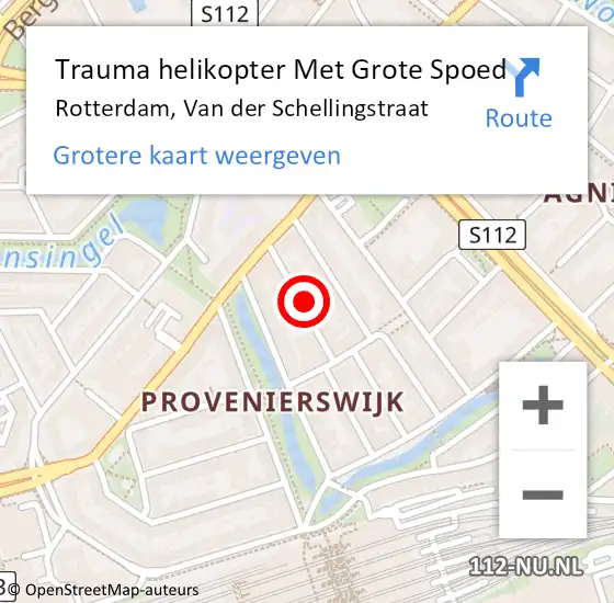 Locatie op kaart van de 112 melding: Trauma helikopter Met Grote Spoed Naar Rotterdam, Van der Schellingstraat op 23 juni 2024 11:56