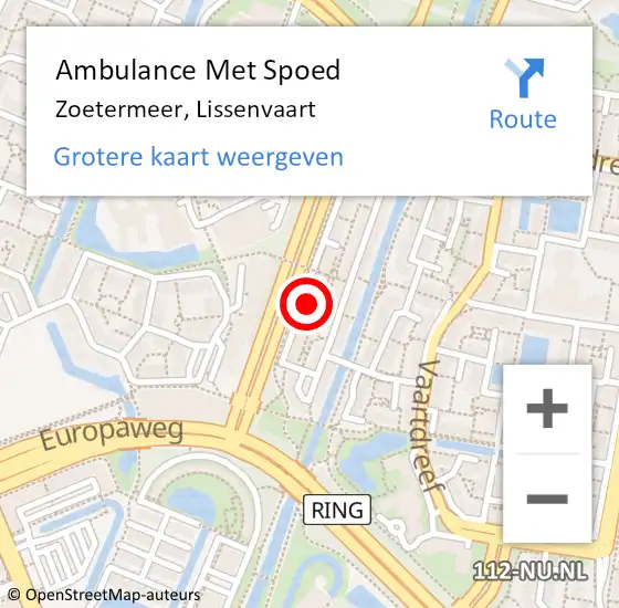 Locatie op kaart van de 112 melding: Ambulance Met Spoed Naar Zoetermeer, Lissenvaart op 23 juni 2024 12:13