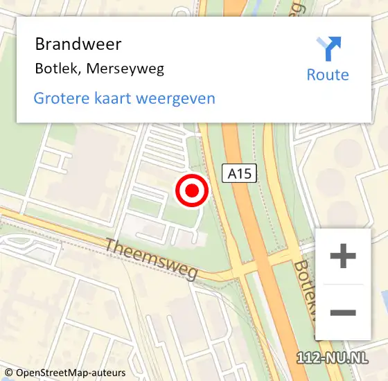 Locatie op kaart van de 112 melding: Brandweer Botlek, Merseyweg op 23 juni 2024 13:04