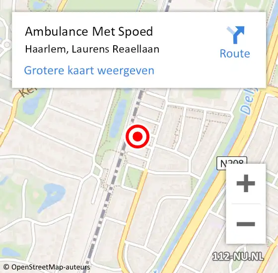 Locatie op kaart van de 112 melding: Ambulance Met Spoed Naar Haarlem, Laurens Reaellaan op 23 juni 2024 13:17