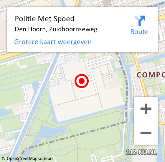 Locatie op kaart van de 112 melding: Politie Met Spoed Naar Den Hoorn, Zuidhoornseweg op 23 juni 2024 13:22