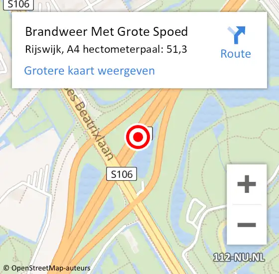 Locatie op kaart van de 112 melding: Brandweer Met Grote Spoed Naar Rijswijk, A4 hectometerpaal: 51,3 op 23 juni 2024 13:51