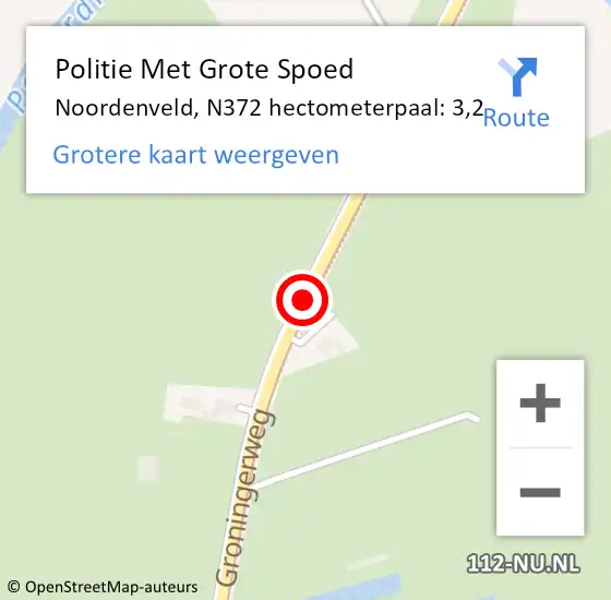 Locatie op kaart van de 112 melding: Politie Met Grote Spoed Naar Noordenveld, N372 hectometerpaal: 3,2 op 23 juni 2024 13:52