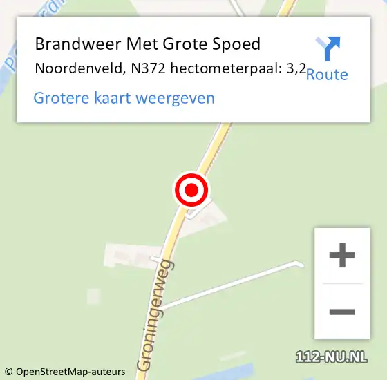 Locatie op kaart van de 112 melding: Brandweer Met Grote Spoed Naar Noordenveld, N372 hectometerpaal: 3,2 op 23 juni 2024 13:53