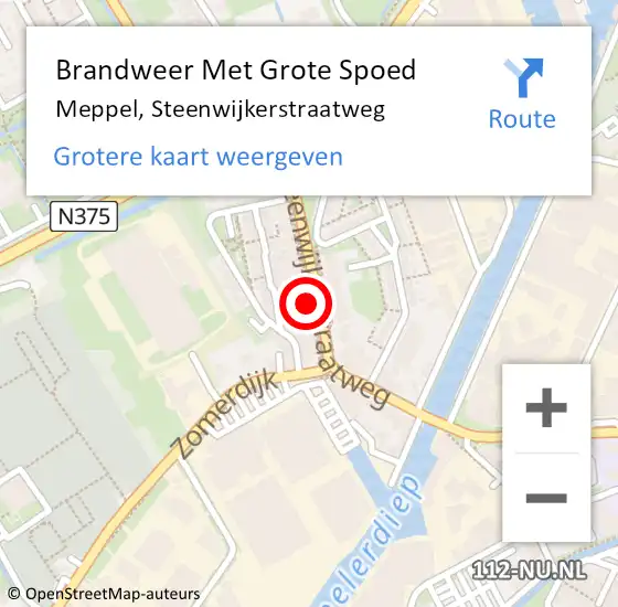 Locatie op kaart van de 112 melding: Brandweer Met Grote Spoed Naar Meppel, Steenwijkerstraatweg op 23 juni 2024 14:05