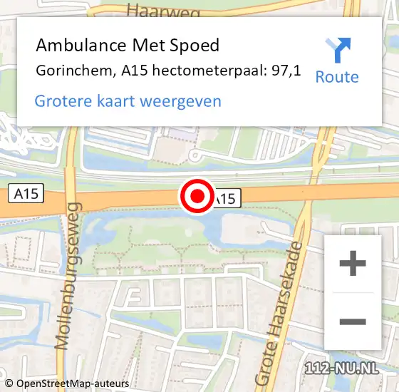 Locatie op kaart van de 112 melding: Ambulance Met Spoed Naar Gorinchem, A15 hectometerpaal: 97,1 op 23 juni 2024 14:11