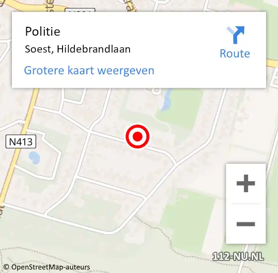 Locatie op kaart van de 112 melding: Politie Soest, Hildebrandlaan op 23 juni 2024 14:13