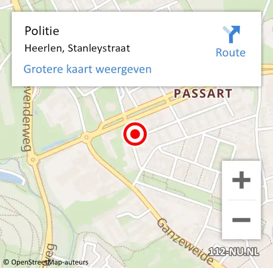 Locatie op kaart van de 112 melding: Politie Heerlen, Stanleystraat op 23 juni 2024 14:27