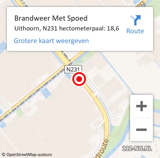 Locatie op kaart van de 112 melding: Brandweer Met Spoed Naar Uithoorn, N231 hectometerpaal: 18,6 op 23 juni 2024 14:27