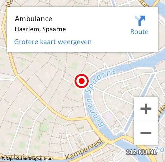 Locatie op kaart van de 112 melding: Ambulance Haarlem, Spaarne op 23 juni 2024 14:31