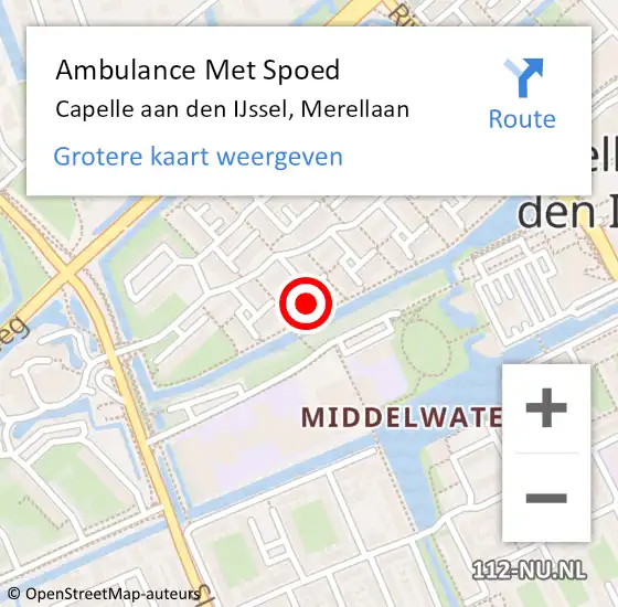 Locatie op kaart van de 112 melding: Ambulance Met Spoed Naar Capelle aan den IJssel, Merellaan op 23 juni 2024 14:32