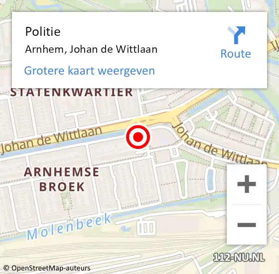 Locatie op kaart van de 112 melding: Politie Arnhem, Johan de Wittlaan op 23 juni 2024 14:34