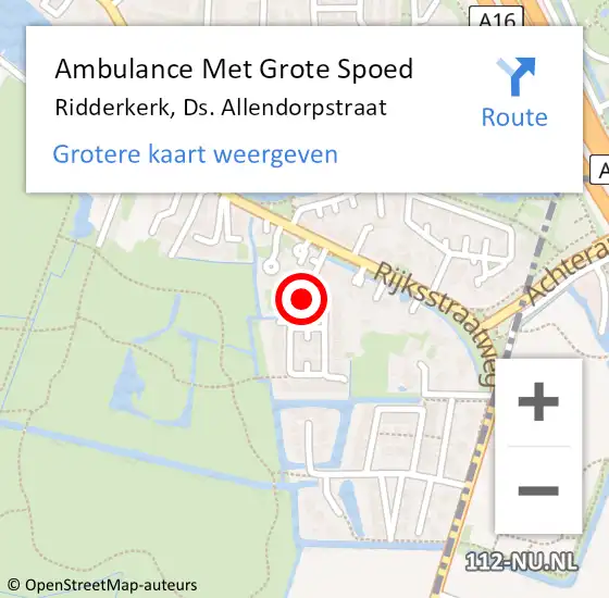 Locatie op kaart van de 112 melding: Ambulance Met Grote Spoed Naar Ridderkerk, Ds. Allendorpstraat op 23 juni 2024 14:34