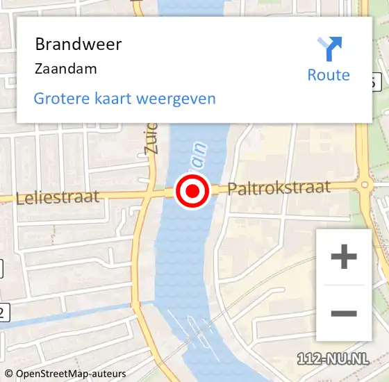 Locatie op kaart van de 112 melding: Brandweer Zaandam op 23 juni 2024 14:54