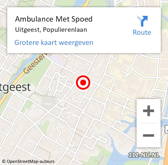 Locatie op kaart van de 112 melding: Ambulance Met Spoed Naar Uitgeest, Populierenlaan op 23 juni 2024 15:01