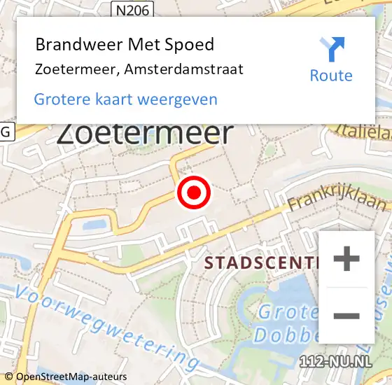 Locatie op kaart van de 112 melding: Brandweer Met Spoed Naar Zoetermeer, Amsterdamstraat op 23 juni 2024 15:02