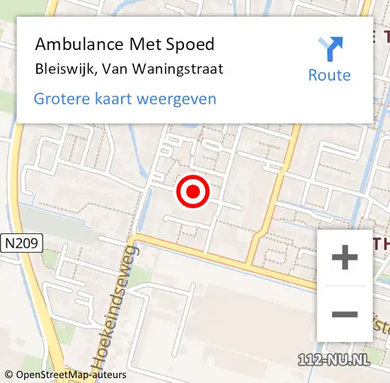 Locatie op kaart van de 112 melding: Ambulance Met Spoed Naar Bleiswijk, Van Waningstraat op 23 juni 2024 15:04