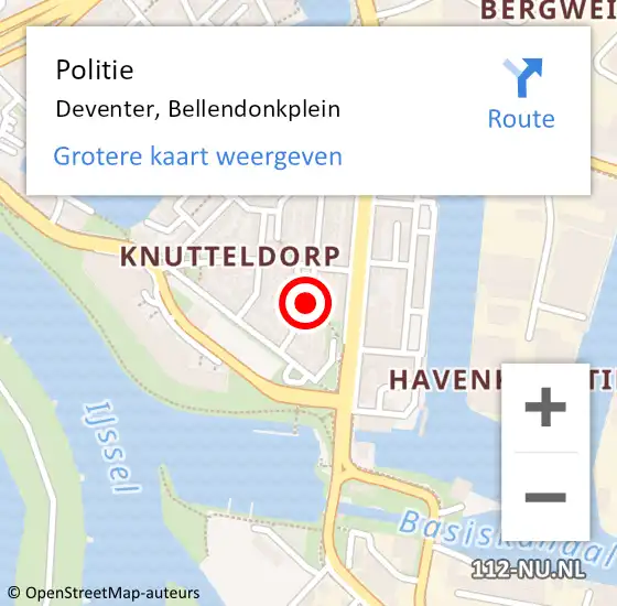 Locatie op kaart van de 112 melding: Politie Deventer, Bellendonkplein op 23 juni 2024 15:24