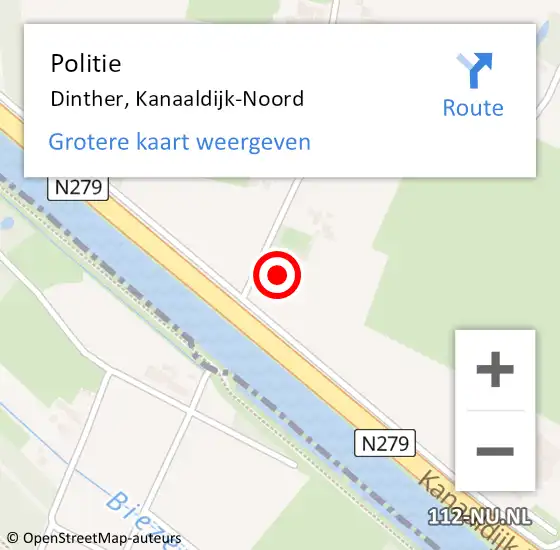 Locatie op kaart van de 112 melding: Politie Heeswijk, Kanaaldijk-Noord op 23 juni 2024 15:24