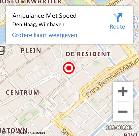 Locatie op kaart van de 112 melding: Ambulance Met Spoed Naar Den Haag, Wijnhaven op 23 juni 2024 15:32