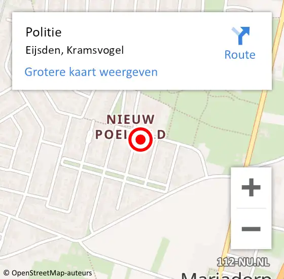 Locatie op kaart van de 112 melding: Politie Eijsden, Kramsvogel op 23 juni 2024 15:58