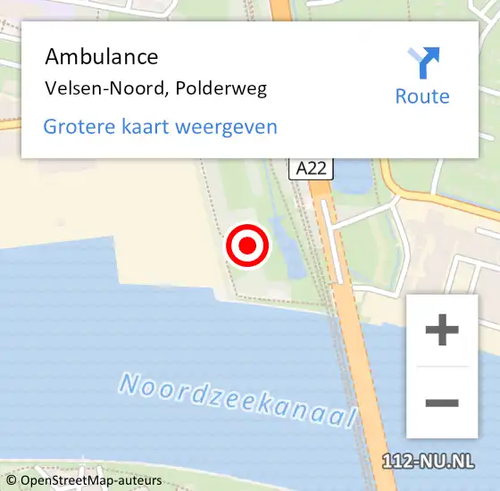 Locatie op kaart van de 112 melding: Ambulance Velsen-Noord, Polderweg op 23 juni 2024 16:00