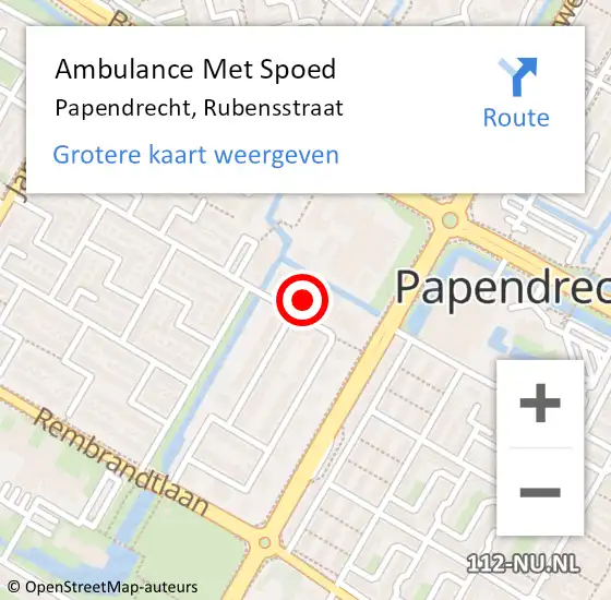 Locatie op kaart van de 112 melding: Ambulance Met Spoed Naar Papendrecht, Rubensstraat op 23 juni 2024 16:02