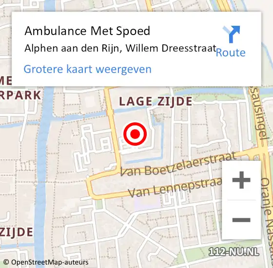 Locatie op kaart van de 112 melding: Ambulance Met Spoed Naar Alphen aan den Rijn, Willem Dreesstraat op 23 juni 2024 16:28