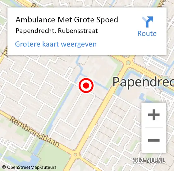 Locatie op kaart van de 112 melding: Ambulance Met Grote Spoed Naar Papendrecht, Rubensstraat op 23 juni 2024 16:31