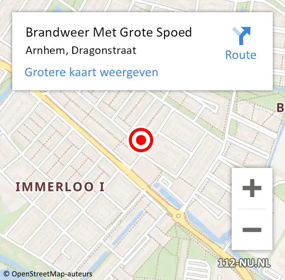 Locatie op kaart van de 112 melding: Brandweer Met Grote Spoed Naar Arnhem, Dragonstraat op 23 juni 2024 16:37