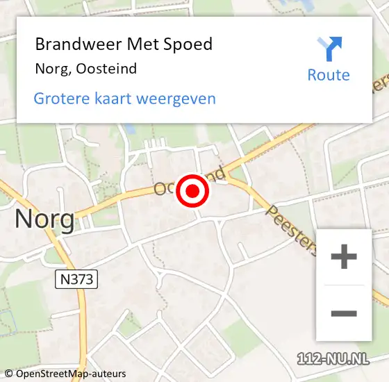 Locatie op kaart van de 112 melding: Brandweer Met Spoed Naar Norg, Oosteind op 23 juni 2024 16:42