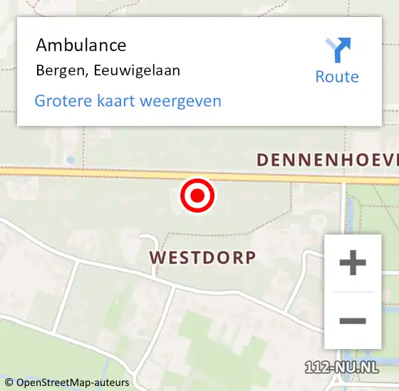 Locatie op kaart van de 112 melding: Ambulance Bergen, Eeuwigelaan op 23 juni 2024 16:45