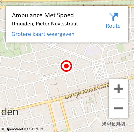 Locatie op kaart van de 112 melding: Ambulance Met Spoed Naar IJmuiden, Pieter Nuytsstraat op 23 juni 2024 16:51