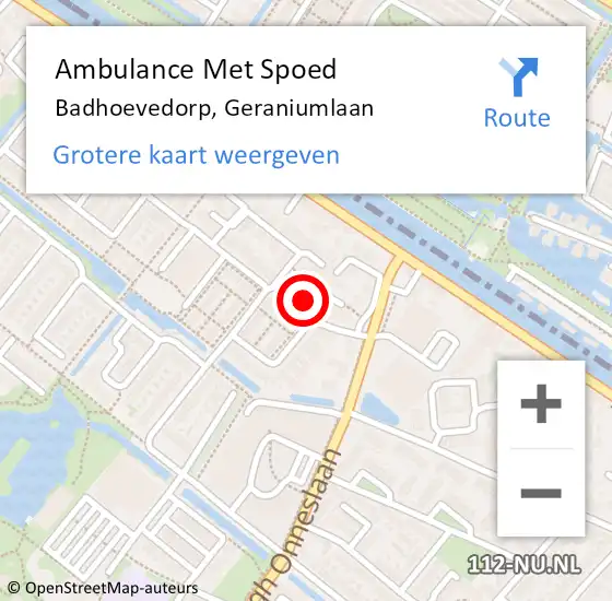 Locatie op kaart van de 112 melding: Ambulance Met Spoed Naar Badhoevedorp, Geraniumlaan op 23 juni 2024 16:59