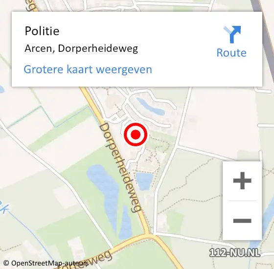 Locatie op kaart van de 112 melding: Politie Arcen, Dorperheideweg op 23 juni 2024 17:06