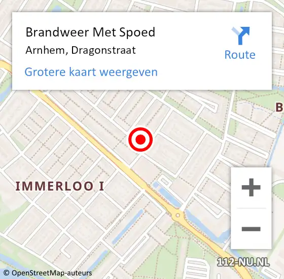 Locatie op kaart van de 112 melding: Brandweer Met Spoed Naar Arnhem, Dragonstraat op 23 juni 2024 17:11