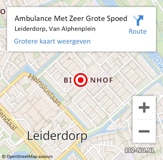 Locatie op kaart van de 112 melding: Ambulance Met Zeer Grote Spoed Naar Leiderdorp, Van Alphenplein op 23 juni 2024 17:41